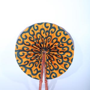 Unique African Print Fan/ Handheld Folding Fan/ Vibrant Fabric Fan with Leather Handle/ Afrocentric Gifts & Décor/ Handmade in Ghana
