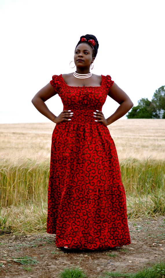 red square neck maxi dress