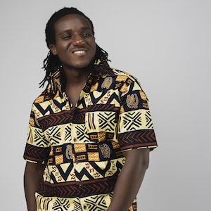 Ankara Button Down Shirt, Zig Zag Ghana Symbol Tribal Design, Tailor Made Shirt, Collared African Print Shirt, Custom Made African Men Shirt