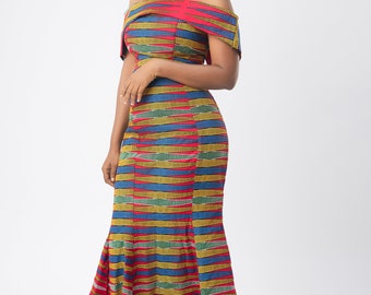 Robe africaine queue de sirène multicolore, imprimé Ankara, occasion spéciale robe africaine à épaules dénudées, longue robe élégante