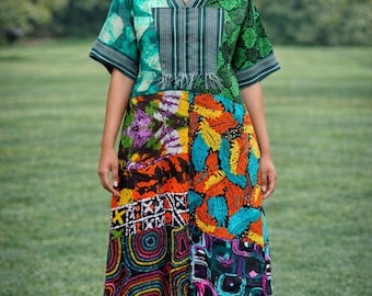 Patchwork African Print Maxi Dress, Mixed Ankara Boho Summer Style