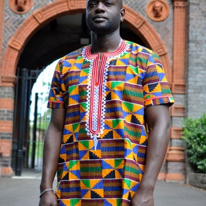 Kente print Men's African Print short sleeved shirt | Mens Fashion Embroidery shirt| Mens African Occasion Shirt