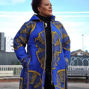 African Blue and Yellow Ankara Parka coat | African Print Coat | Ankara coat
