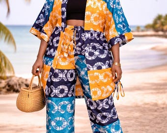 Women’s African Print Palazzo Trouser and Kimono Set