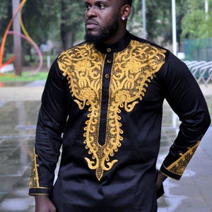 African Men Black and Gold Embroidered clothing