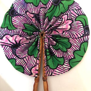 Unique African Print Fan, Handheld Folding Fan, Vibrant Fabric Fan with Leather Handle, Afrocentric Gifts & Décor, Handmade in Ghana