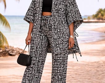 Women’s African Print Palazzo Trouser and Kimono Set