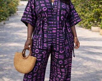 Afrikanskt mönstrat Palazzo-byxor och kimono-set för kvinnor