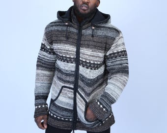 Multi-coloured Woollen Hoodie, Hippie Style, wool Hoodie, Inside Pocket, Available Sizes S-XL