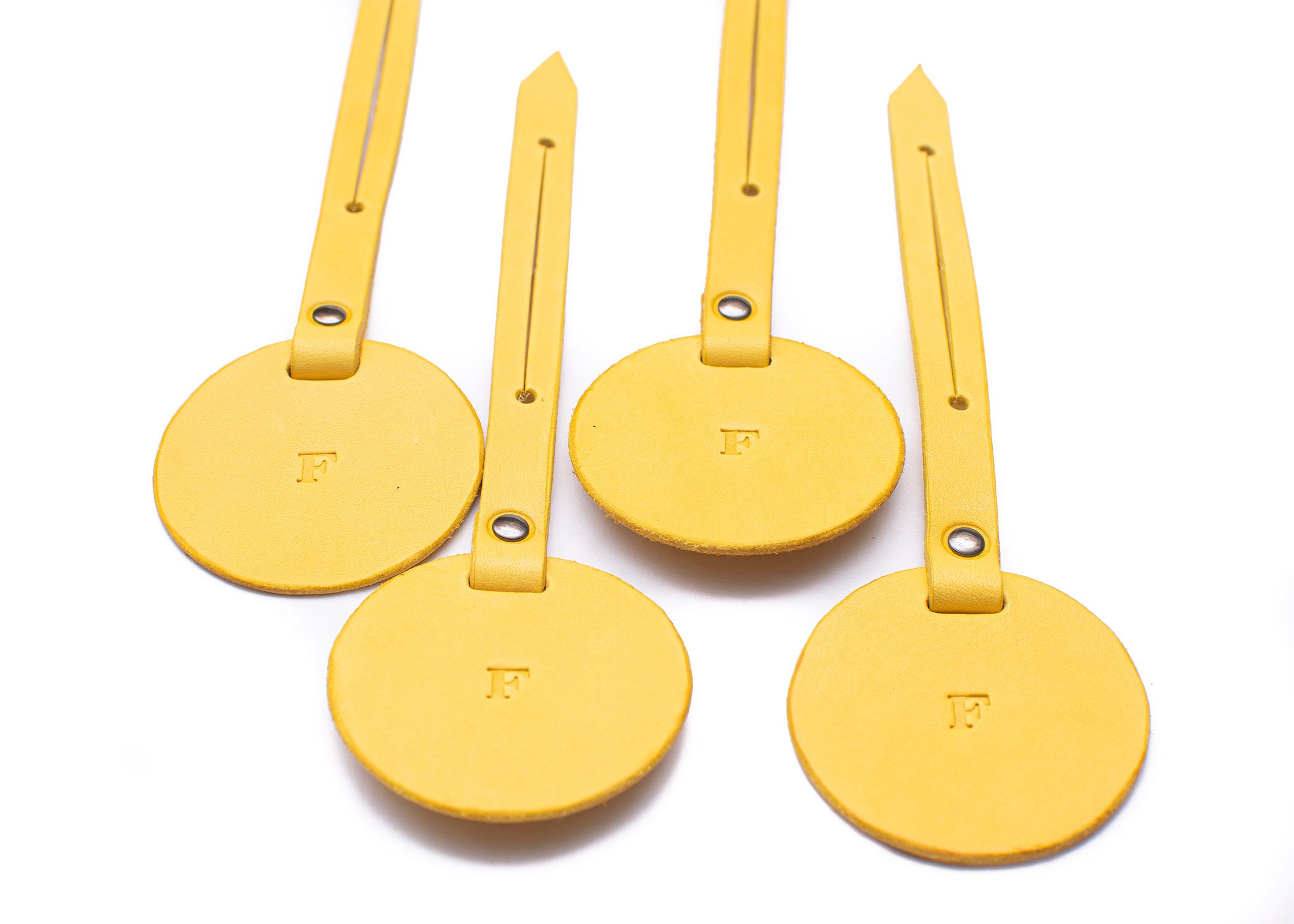 Round Leather Luggage Tag Set of 4 Personalised Leather Etsy