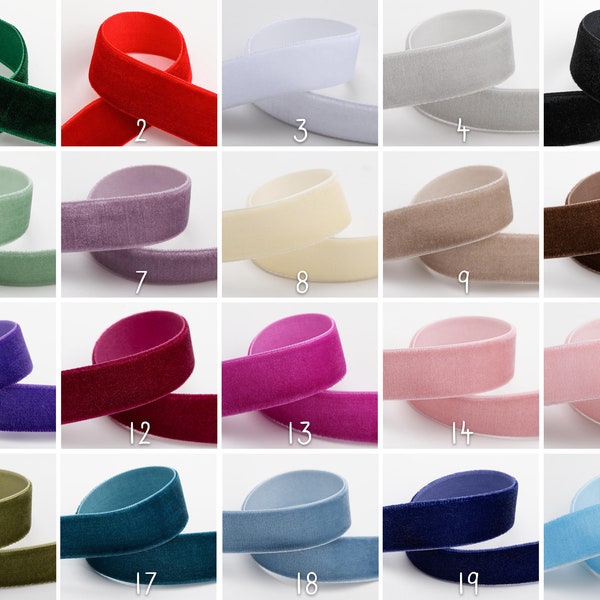 Velvet ribbon 10 meters various widths and colors