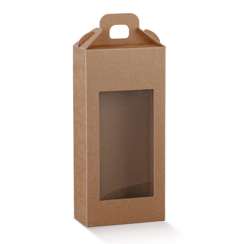 Kraft box with transparent window and carrying handle in different sizes 130x70x280mm