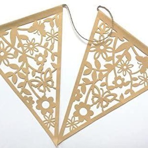 Wimpelkette Wimpelgirlande Kraft mit Spitzenmotiv, Kordel 8 m, 20 Wimpel je 17 x 23 cm