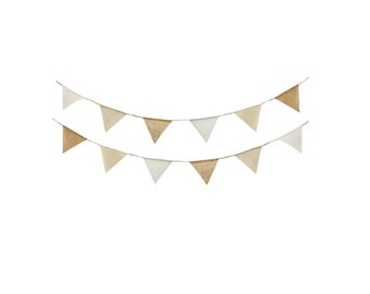 Pennant chain/garland, jute and linen, 12 pennants available in 2 sizes