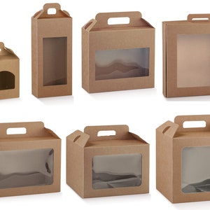 Kraft box with transparent window and carrying handle in different sizes image 1