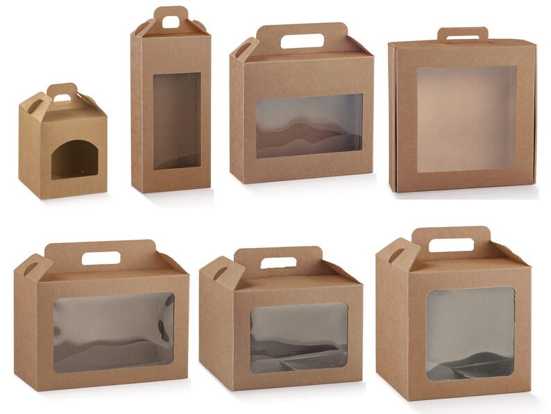 Kraft box with transparent window and carrying handle in different sizes image 1