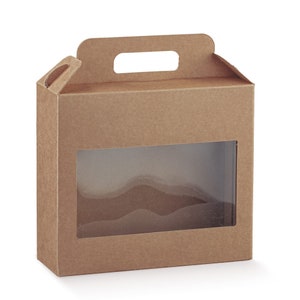 Kraft box with transparent window and carrying handle in different sizes 220x80x195mm