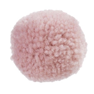 May include: A soft, fluffy pink pom pom. The pom pom is made of yarn and is about 3 inches in diameter.