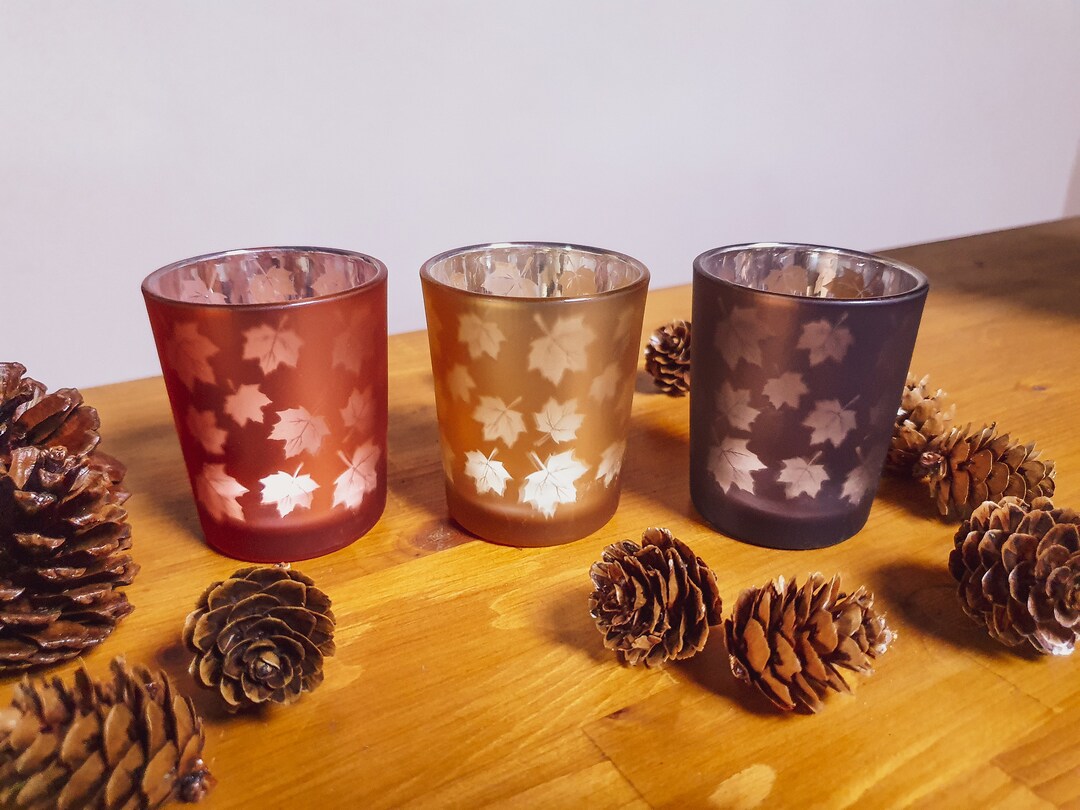 Matt Tealight Glasses With Autumn Leaves Motif in the Autumn - Etsy
