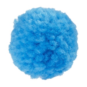 May include: A fluffy blue pom pom, a soft and round decorative element.