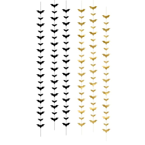 2 bat garlands in gold or black, 1.50 meters long and approx. 10 cm wide