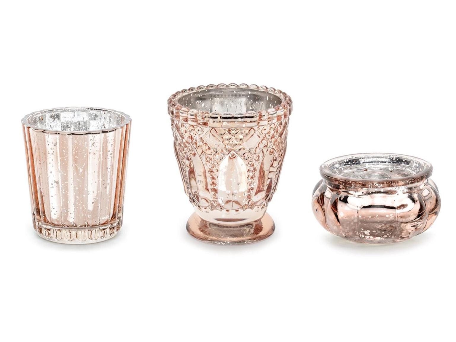 Tealight glasses set in rose gold in various sizes