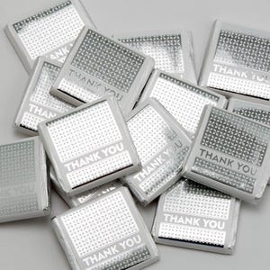 Neapolitaner Schokoladetafeln THANK YOU silber - weiß in der Größe 3,5 x 3,5 cm