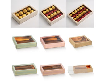 10 chocolate boxes with transparent covers, different sizes