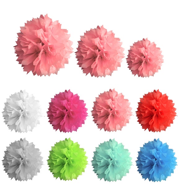 3 Stück Seidenpapier Pompoms zum Hängen in 3 Größen in der Farbe deiner Wahl