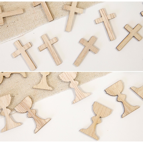 24 St. Kreuze oder Kelche aus Holz zum Streuen und Basteln für kirchliche Feste