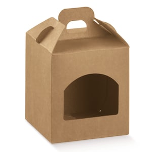 Kraft box with transparent window and carrying handle in different sizes 90x90x100mm