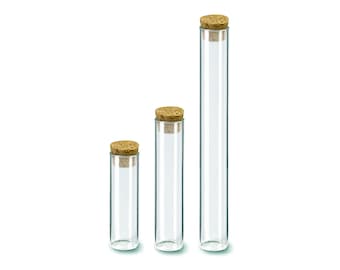 Reagenzglas mit Korkdeckel  15 cm x 2,5 cm, 8 cm x 2,5 cm oder 6 x 2,5 cm