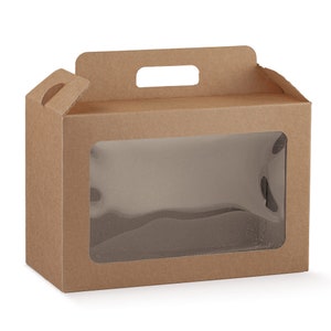Kraft box with transparent window and carrying handle in different sizes 290x145x190mm