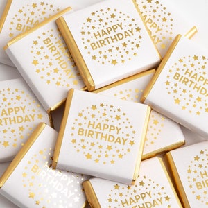 Gold chocolate bars with the imprint “Happy Birthday” on the band (20 pieces)
