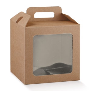 Kraft box with transparent window and carrying handle in different sizes 210x210x210mm