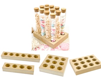 Wooden stand for test tubes with a diameter of 2.5 cm. Flat-bottomed tubes