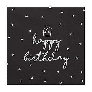 Servietten Happy Birthday, 33 x 33 cm (20 Stück) in schwarz oder rosa