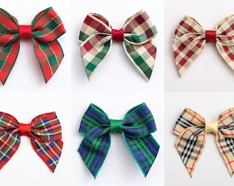 12 Stoffschleifen 4 cm mit Tartan Muster kariert