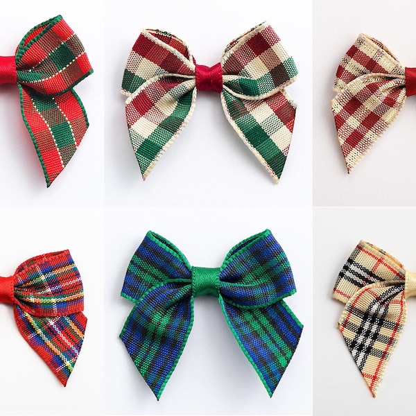 12 Stoffschleifen 4 cm mit Tartan Muster kariert