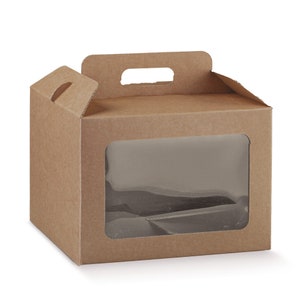 Kraft box with transparent window and carrying handle in different sizes 245x245x180mm
