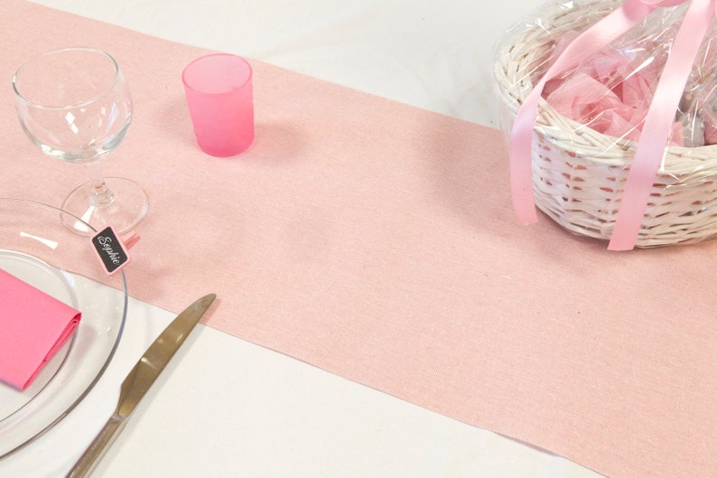 Linen look table runner in beautiful colors 28 cm x 5 m Rosa