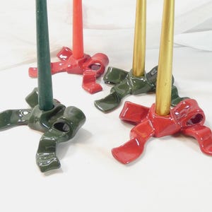 Candle holder bow red or green - approx. 18 x 12 cm