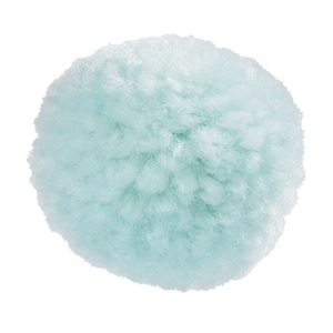 May include: A light blue fluffy pom pom. The pom pom is round and has a soft, fuzzy texture.