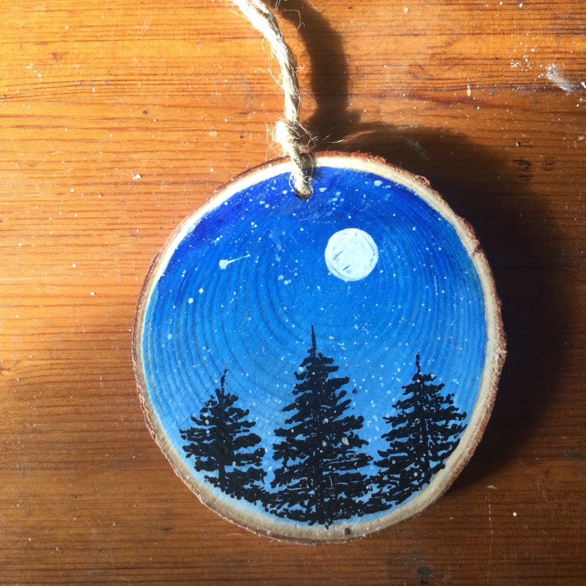 Hand Painted Winter Scene Wood Slice Ornament / Bauble - Ideal as ...