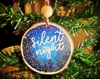 Silent Night  Winter Scene Wood Slice Ornament / Bauble - Ideal as Christmas Decorations