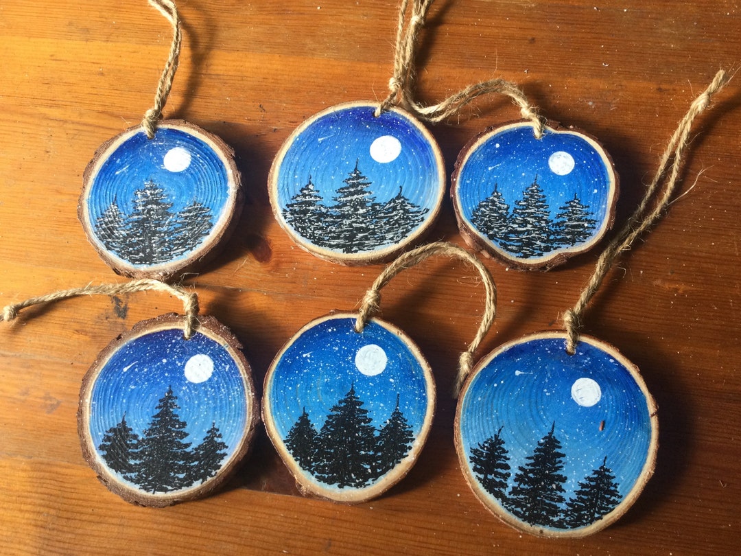 Hand Painted Winter Scene Wood Slice Ornament / Bauble - Ideal as ...