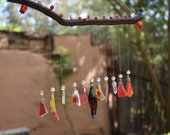 Tumbled Glass Wind chimes-sun catcher-wood-beads-Tumbled Glass-Sea glass-Red Chili Peppers-Crystals