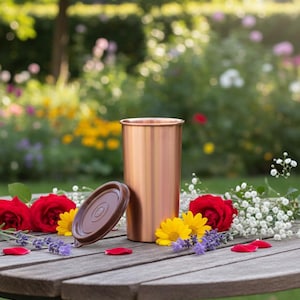 Pure Copper glass with lid for Drinking Water -480 ml, Leak proof Tumblers, Handmade Ayurveda Yoga