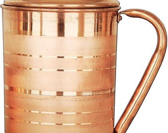 Copper Pitcher, Pure Copper Jug for Drinking Water Storage -1000 ml, Copper Tumblers, Copper Water Jug Handmade Ayurveda Yoga Healthy Gifts