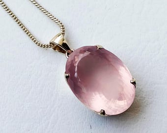 Rose Quartz Necklace Pendants, Rose Necklace, 925 Sterling Silver Pendant Necklace, Gemstone Boho Pendant, Birthstone Necklace,Gifts for her